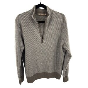Raffi Cashmere Mens Brown Diagonal Ribbed 1/4 Zip Sweater Large L